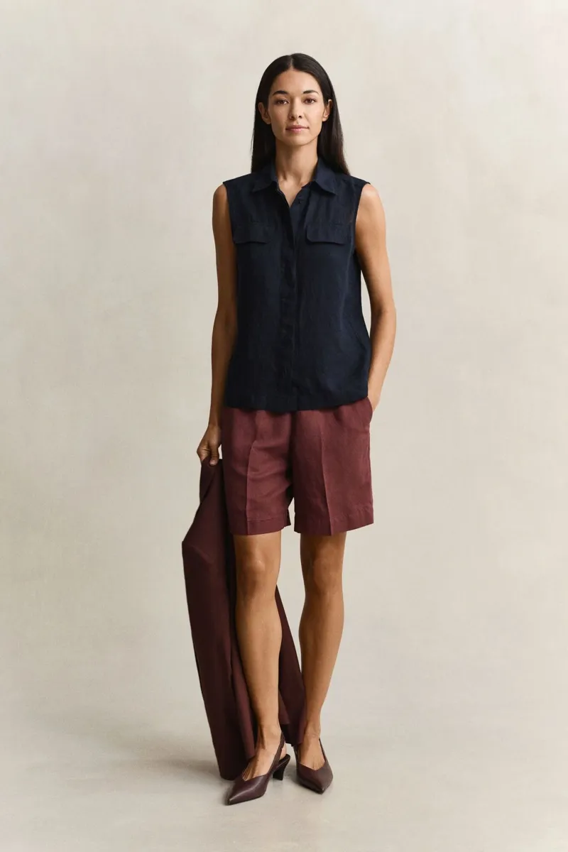 Gant Sleeveless Linen Shirt in Black-5