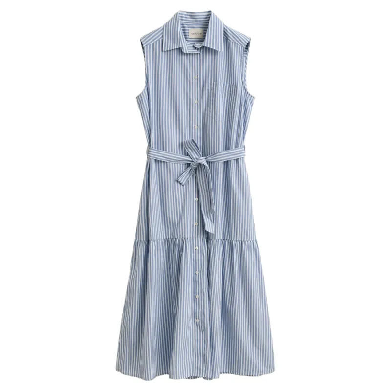 Gant Sleeveless Striped Cotton Dress Hydrangea Blue