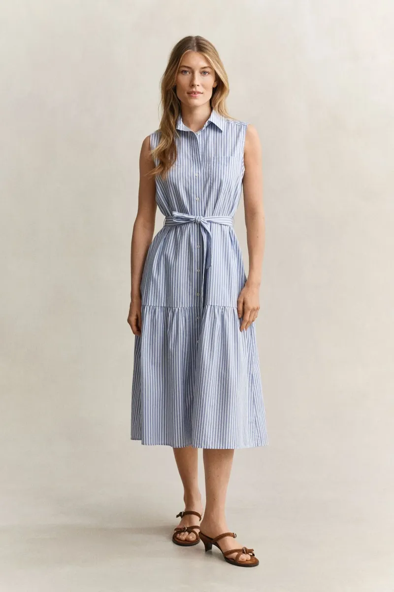Gant Sleeveless Striped Cotton Dress Hydrangea Blue-1