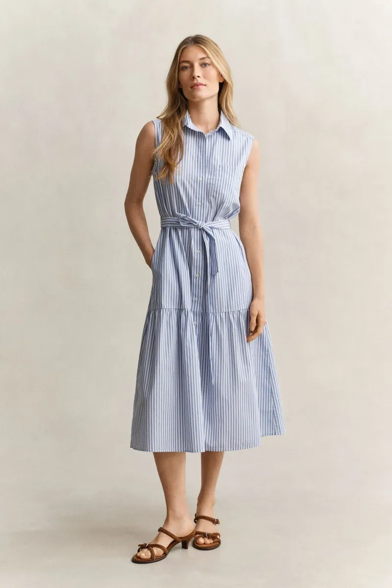 Gant Sleeveless Striped Cotton Dress Hydrangea Blue-2