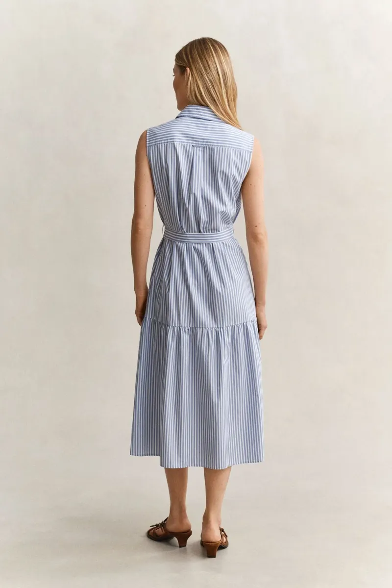 Gant Sleeveless Striped Cotton Dress Hydrangea Blue-3
