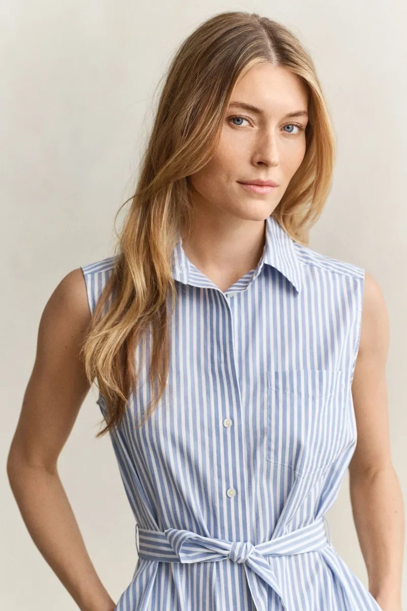 Gant Sleeveless Striped Cotton Dress Hydrangea Blue-4