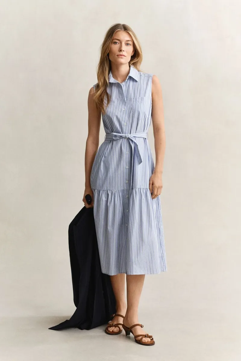 Gant Sleeveless Striped Cotton Dress Hydrangea Blue-7