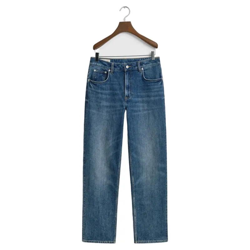 Gant Straight Leg Stretch Jeans Mid Blue Broken In