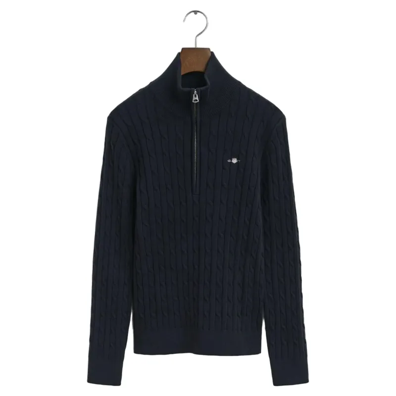 Gant Stretch Cotton Cable Half Zip in Evening Blue