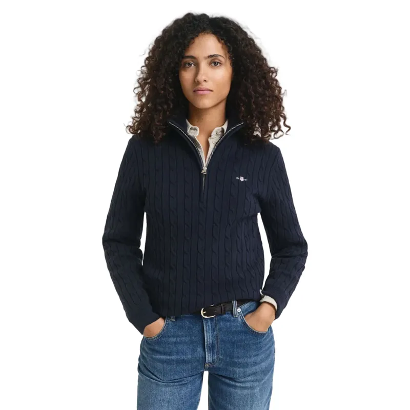 Gant Stretch Cotton Cable Half Zip in Evening Blue-1