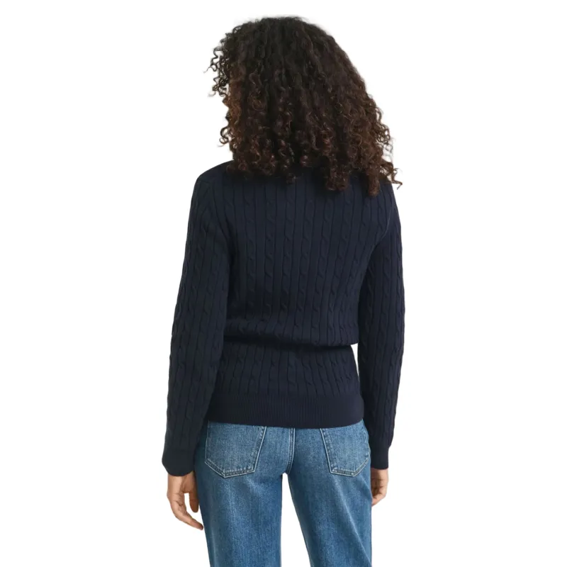 Gant Stretch Cotton Cable Half Zip in Evening Blue-2