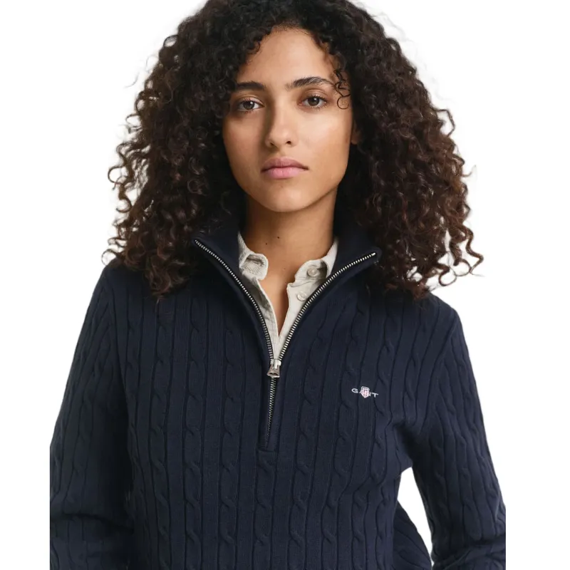 Gant Stretch Cotton Cable Half Zip in Evening Blue-3