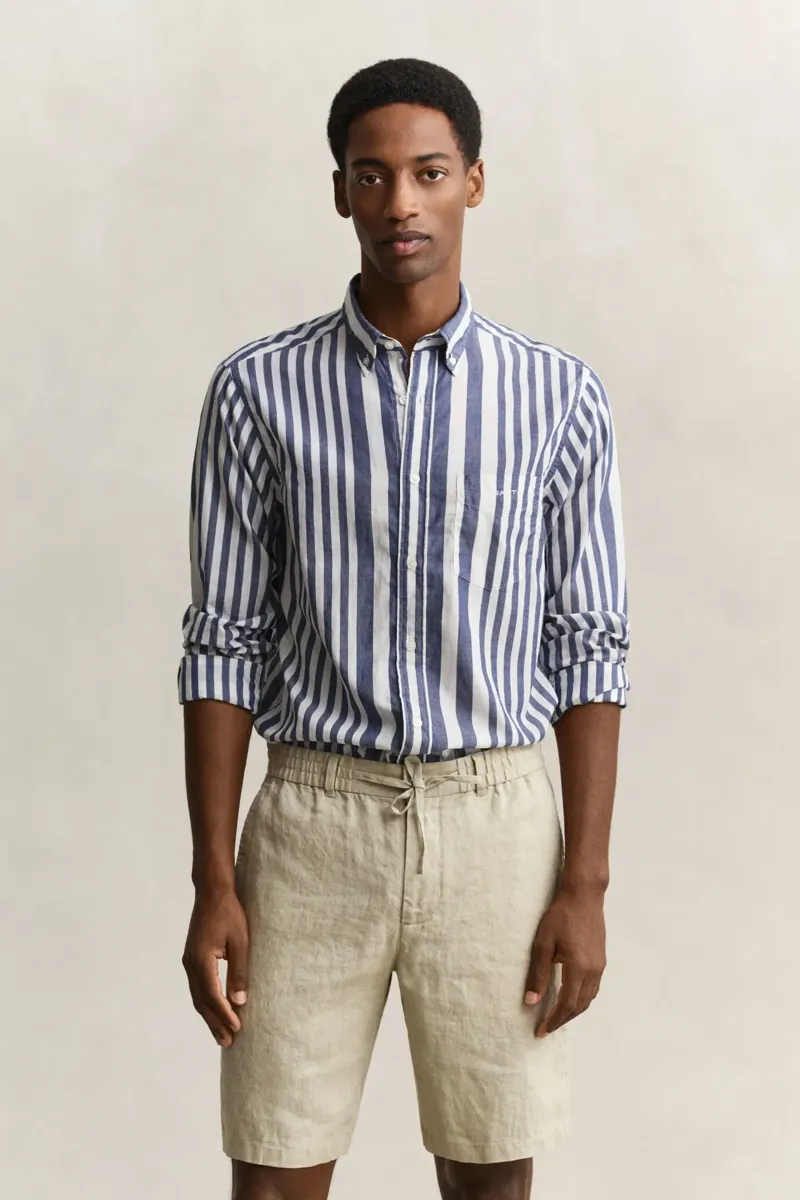 Gant Mens Striped Cotton Voile Shirt Rich Navy-1