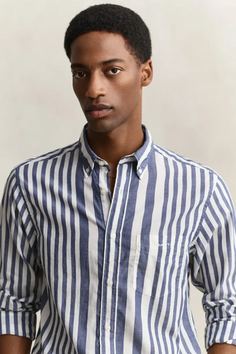 Gant Mens Striped Cotton Voile Shirt Rich Navy-4