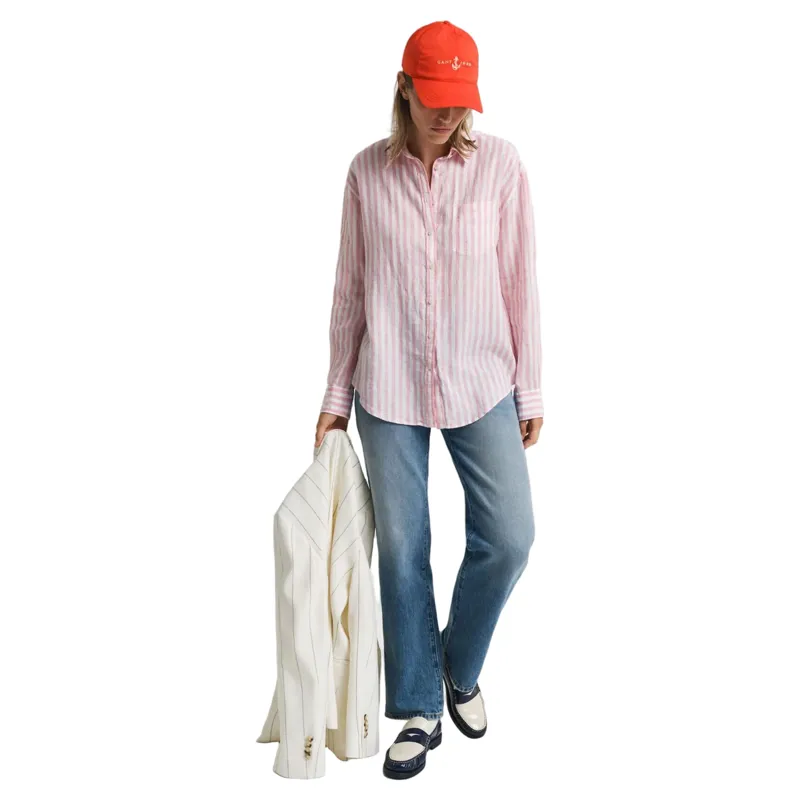 Gant Striped Linen Shirt Geranium Pink-1
