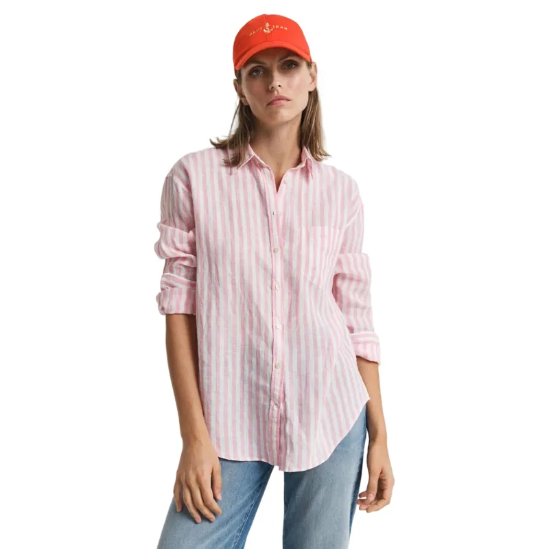 Gant Striped Linen Shirt Geranium Pink-2
