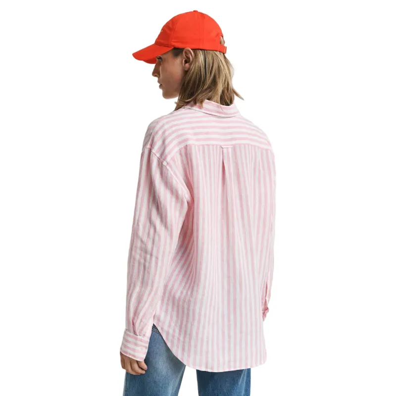 Gant Striped Linen Shirt Geranium Pink-5