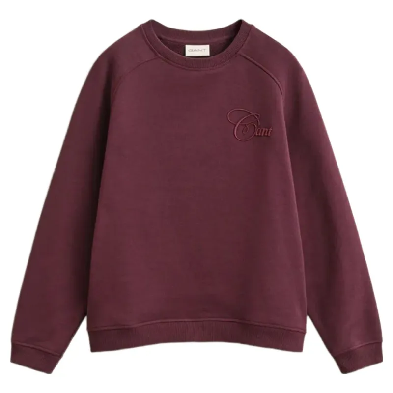 Gant Tonal Graphic Raglan C-Neck Sweat in Darkened Wine