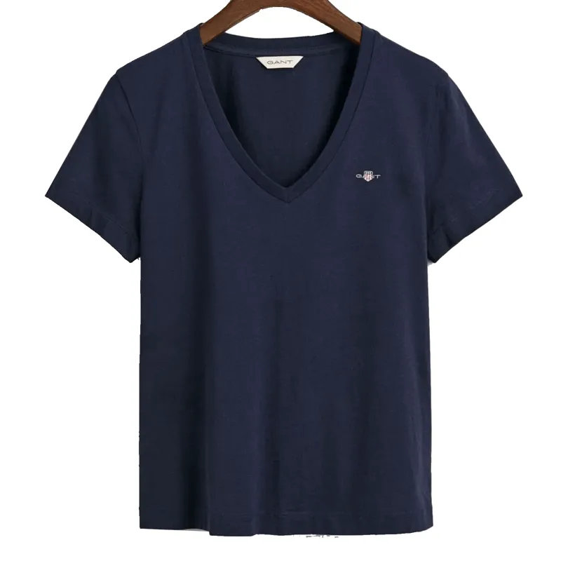 Gant Ladies Shield V-Neck T-Shirt Evening Blue