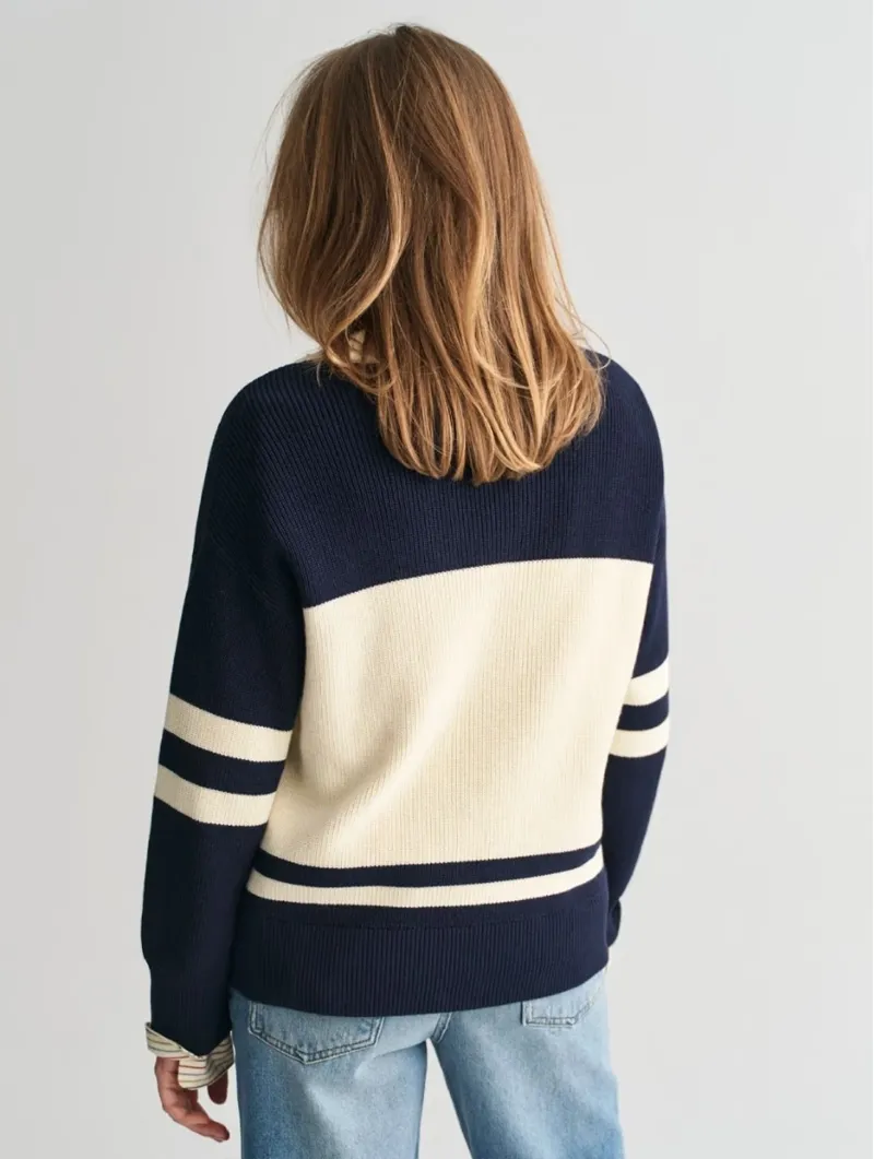 Gant Women's Varsity Cotton V-Neck Jumper in Evening Blue-2