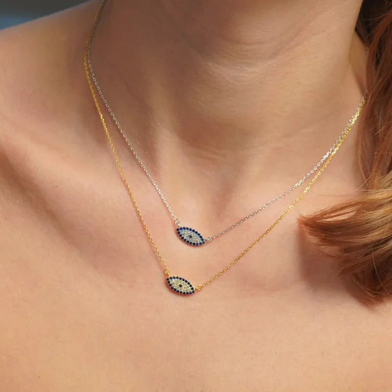 Gold Trip Blue Lucky Evil Eye Necklace in Gold-2
