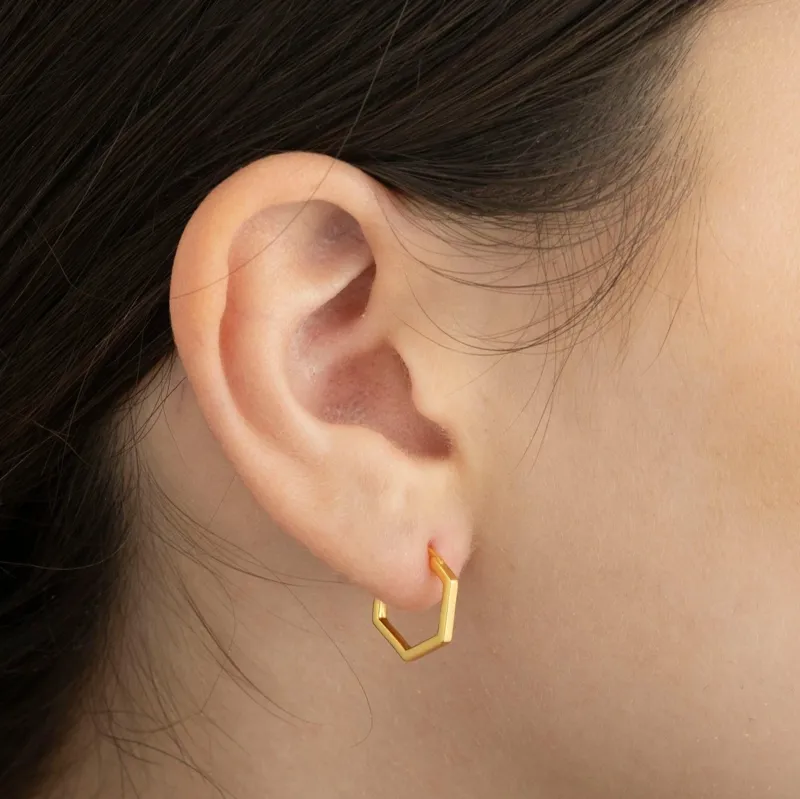 Gold Trip Hexagon Huggie Hoop Earrings in Gold-1