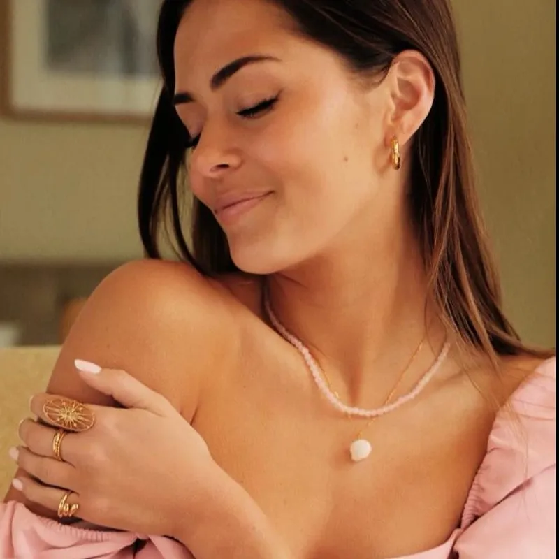 Gold Trip Rose Quartz Beaded Necklace in Gold-2
