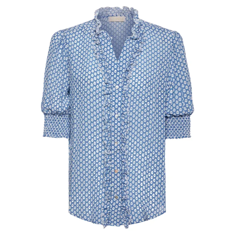 Guinea Emily Heart Silk Short Sleeve Shirt in Pale Blue