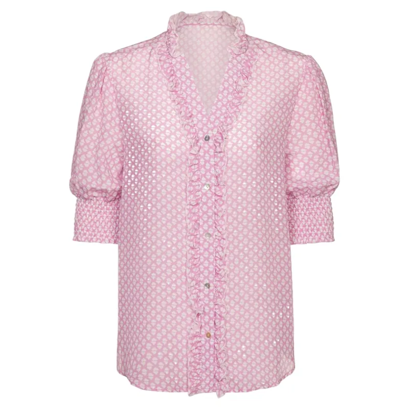 Guinea Emily Heart Silk Short Sleeve Shirt in Pale Pink