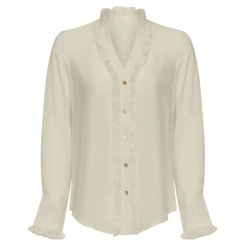 Guinea Emily Silk Ruffle Shirt in Cream