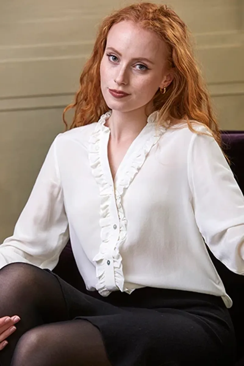 Guinea Emily Silk Ruffle Shirt in Cream-2