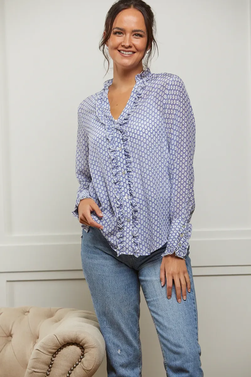 Guinea Emily Silk Blouse in Pale Blue Heart-1