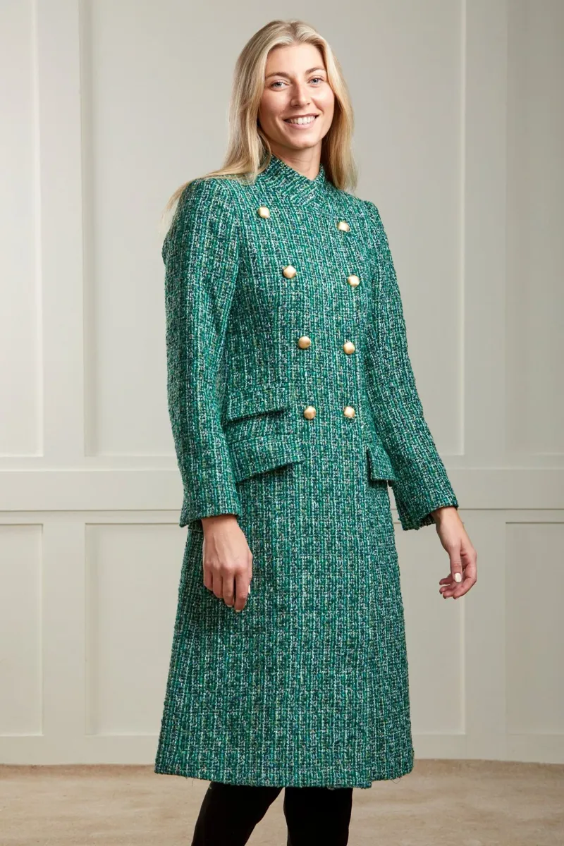Guinea Knightsbridge Boucle Coat in Green-2