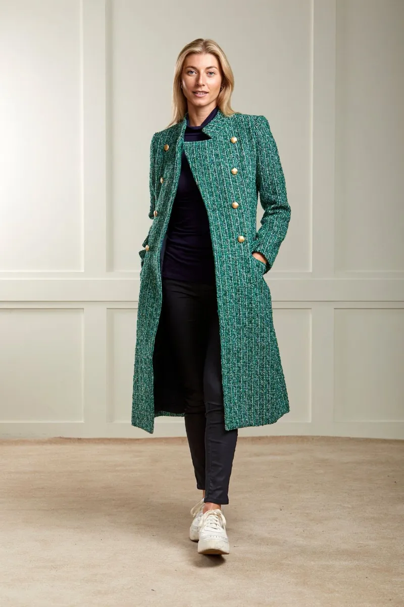 Guinea Knightsbridge Boucle Coat in Green-3
