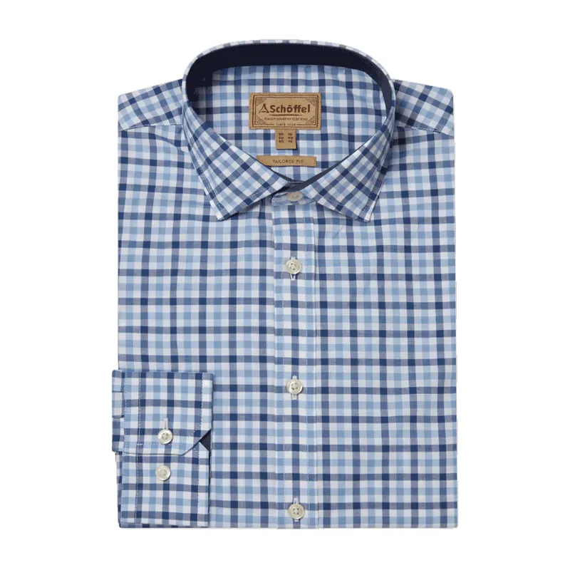 Schoffel Hebden Tailored Shirt French Navy/Sky Blue Check