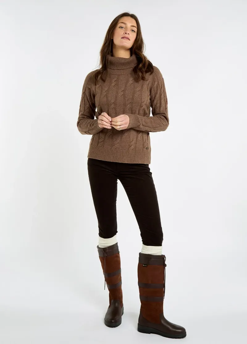 Dubarry Hennessy Cable Roll Neck Sweater in Elk-1