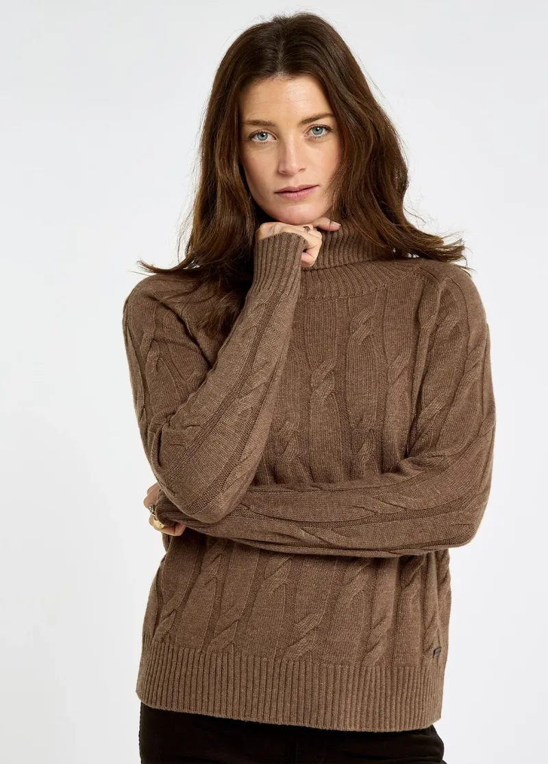 Dubarry Hennessy Cable Roll Neck Sweater in Elk-2