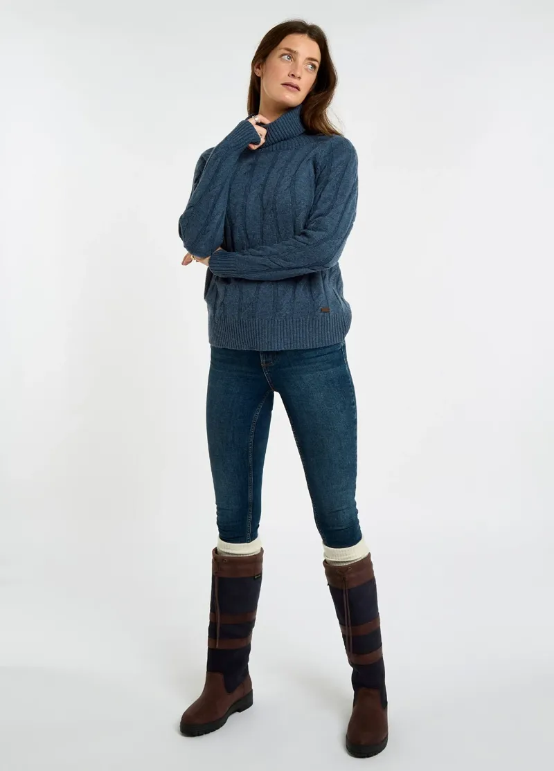 Dubarry Hennessy Cable Roll Neck Sweater in Indigo-1