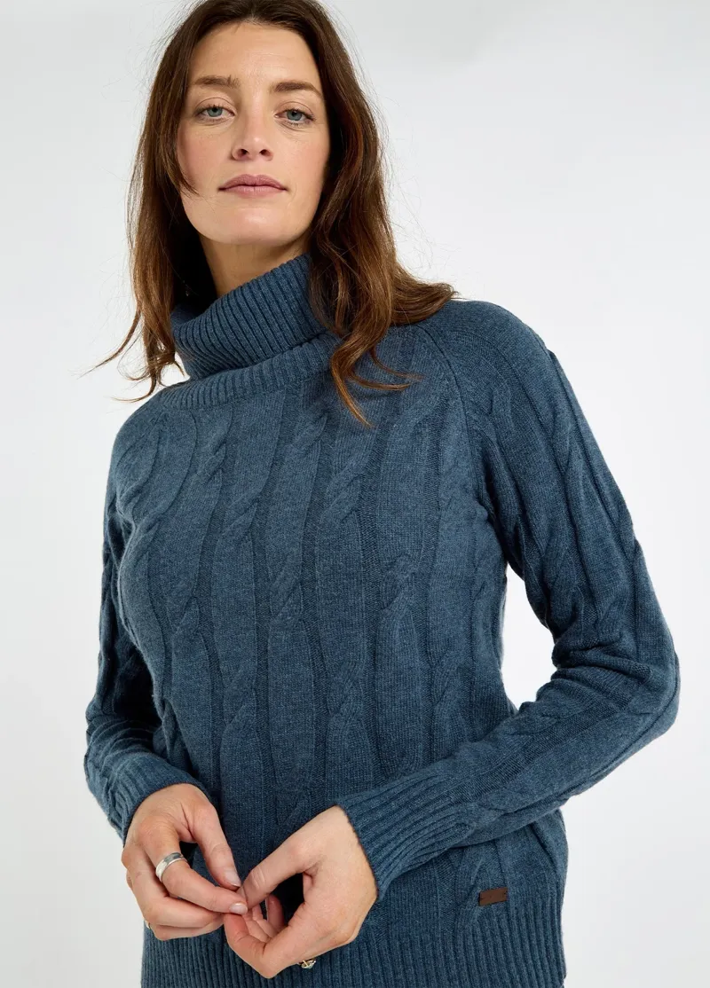 Dubarry Hennessy Cable Roll Neck Sweater in Indigo-2