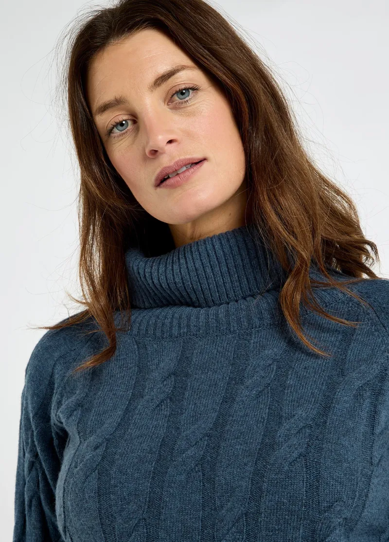 Dubarry Hennessy Cable Roll Neck Sweater in Indigo-3