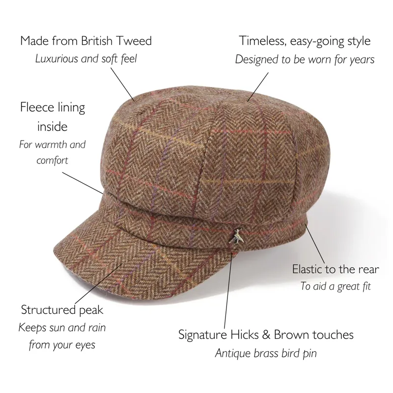 Hicks and Brown Higham Tweed Ladies Baker Boy Cap Chestnut-4