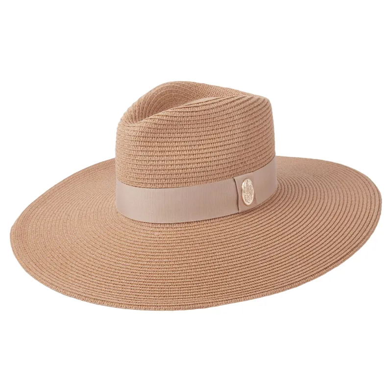 Hicks and Brown Pebmarsh Fedora Natural in Natural/Champagne Ribbon