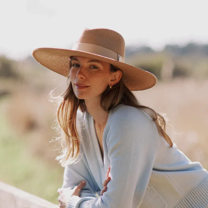 Hicks and Brown Pebmarsh Fedora Natural in Natural/Champagne Ribbon-3