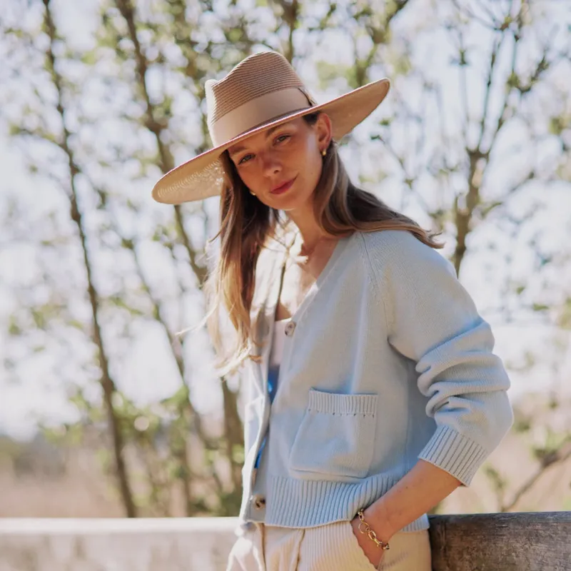 Hicks and Brown Pebmarsh Fedora Natural in Natural/Champagne Ribbon-4