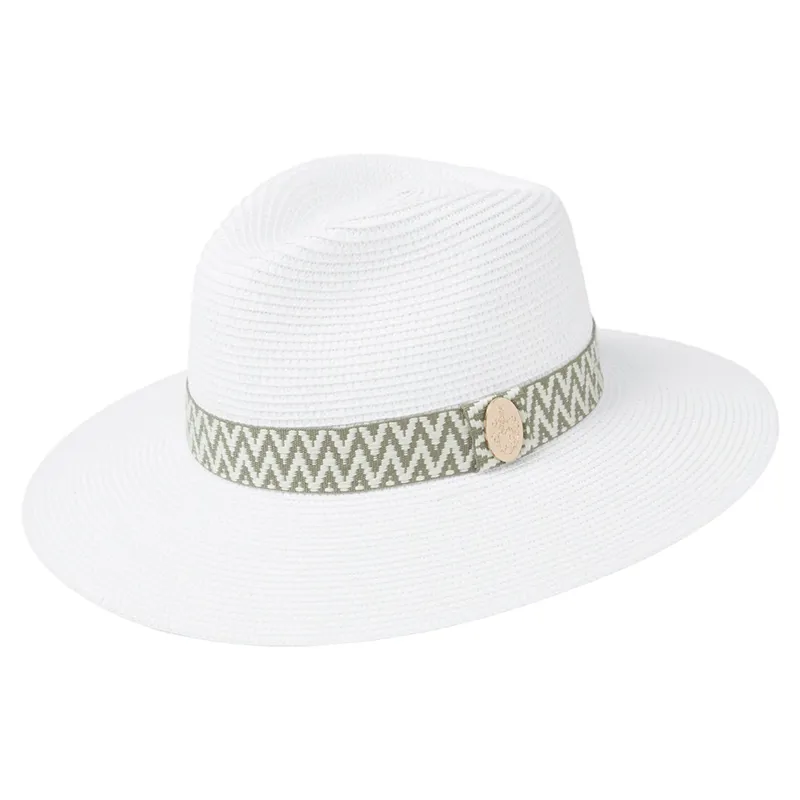 Hicks and Brown The Hemley Fedora in White/Khaki Aztec Ribbon
