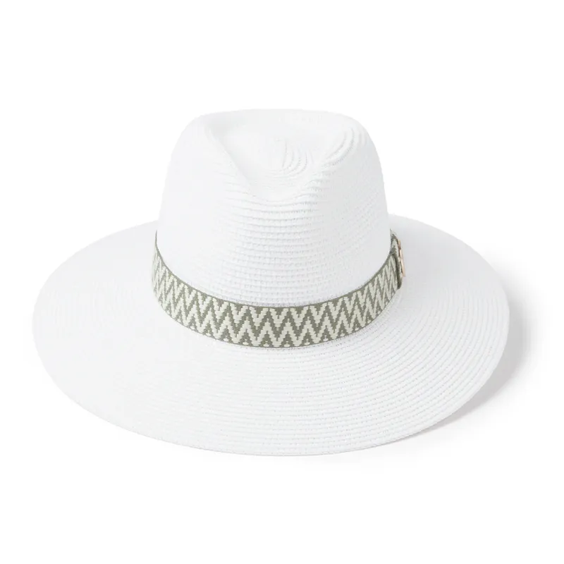 Hicks and Brown The Hemley Fedora in White/Khaki Aztec Ribbon-1