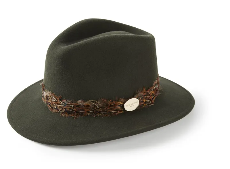 Hicks and Brown Suffolk Fedora Pheasant Wrap Olive Green