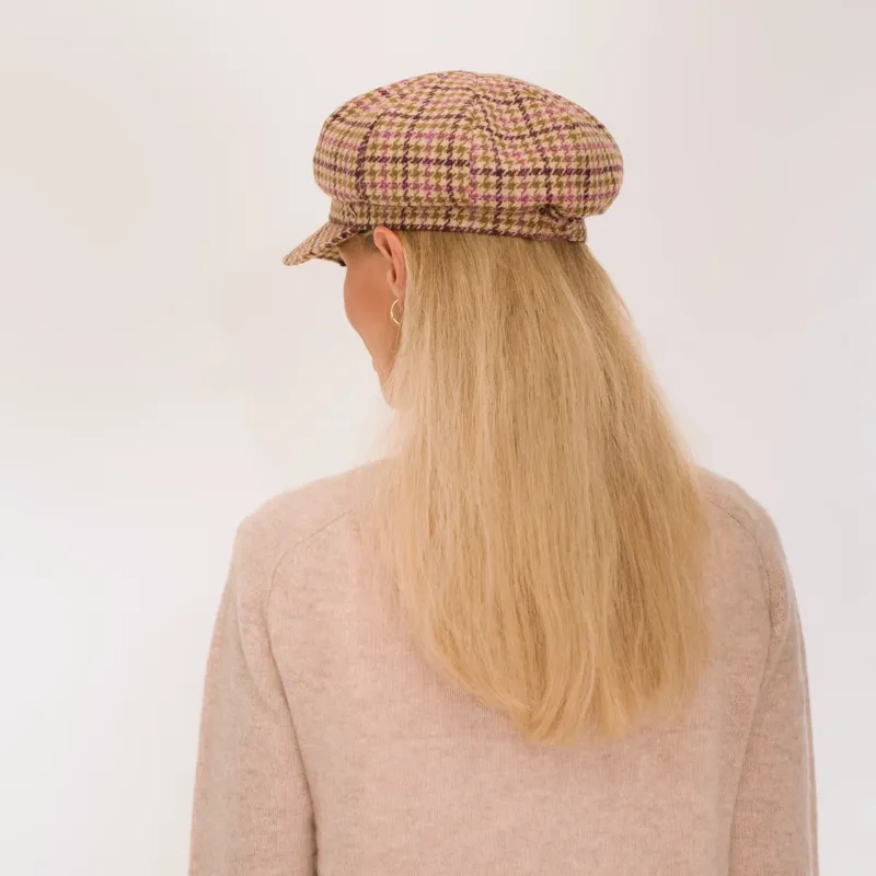 Hicks and Brown Higham Tweed Ladies Baker Boy Cap in Mulberry-1