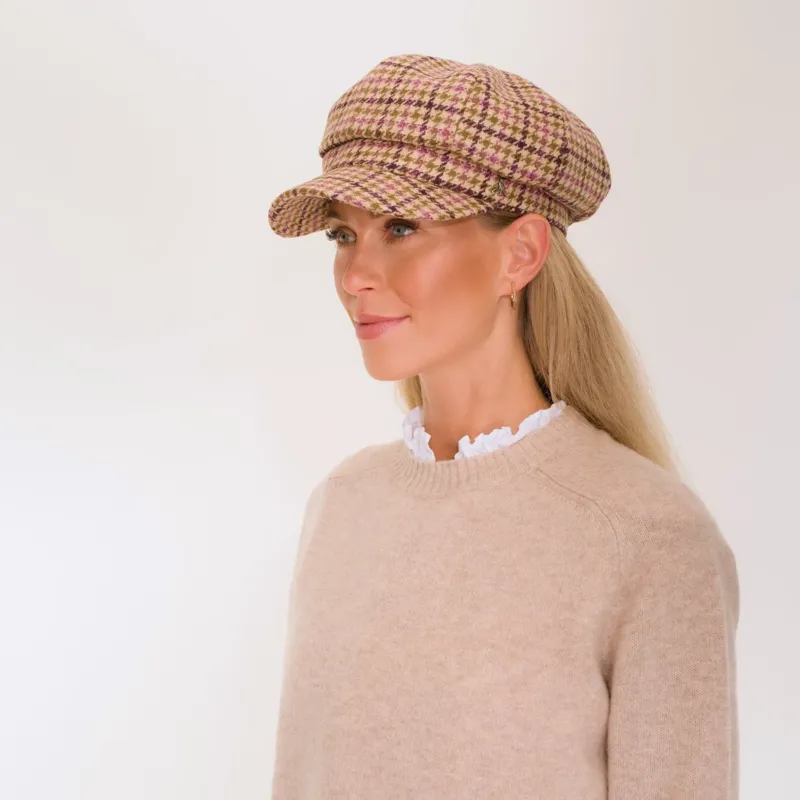 Hicks and Brown Higham Tweed Ladies Baker Boy Cap in Mulberry-4