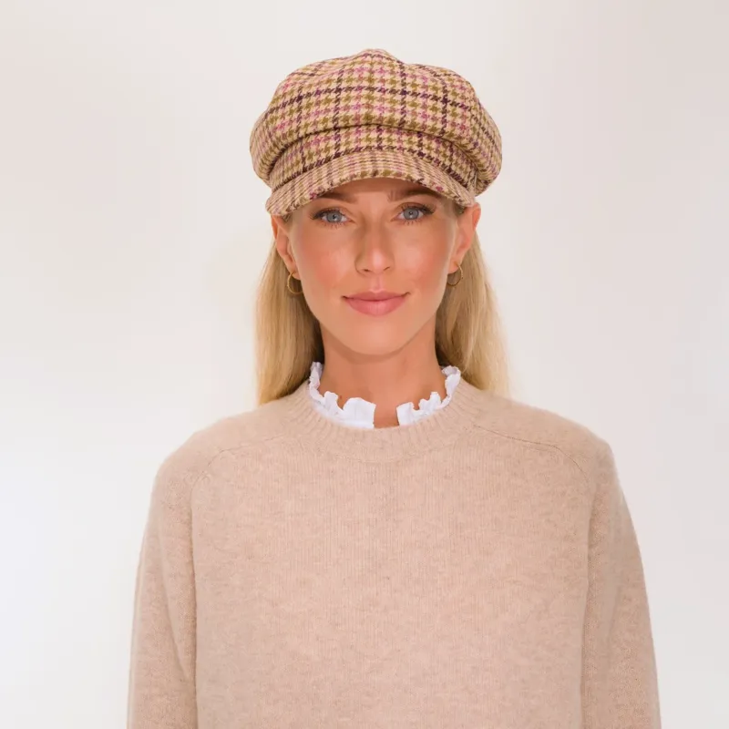 Hicks and Brown Higham Tweed Ladies Baker Boy Cap in Mulberry-3