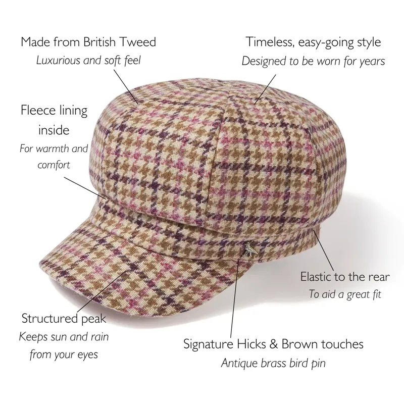 Hicks and Brown Higham Tweed Ladies Baker Boy Cap in Mulberry-2
