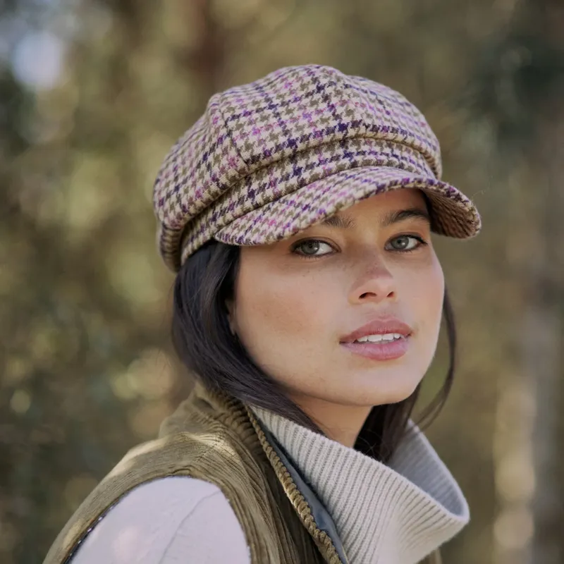Hicks and Brown Higham Tweed Ladies Baker Boy Cap in Mulberry-5