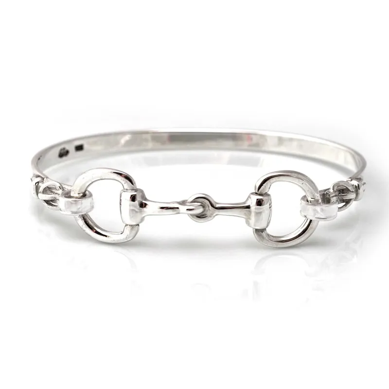 Hiho Silver Exclusive Sterling Silver Detailed Double Snaffle Bangle