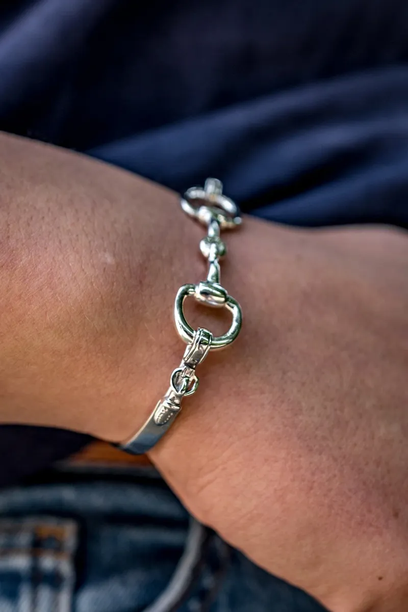 Hiho Silver Exclusive Sterling Silver Detailed Double Snaffle Bangle-2